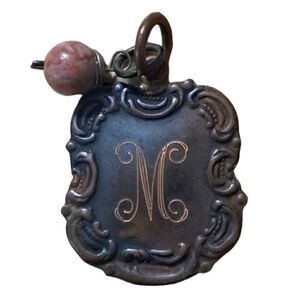 New! "M" Scroll Pendant/Charm with Genuine Stone